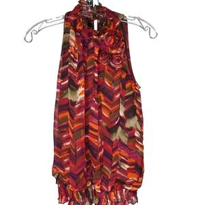 IZ Byer California Halter Blouse-Medium-dressy Top Sleeveless Multicolor Chevron